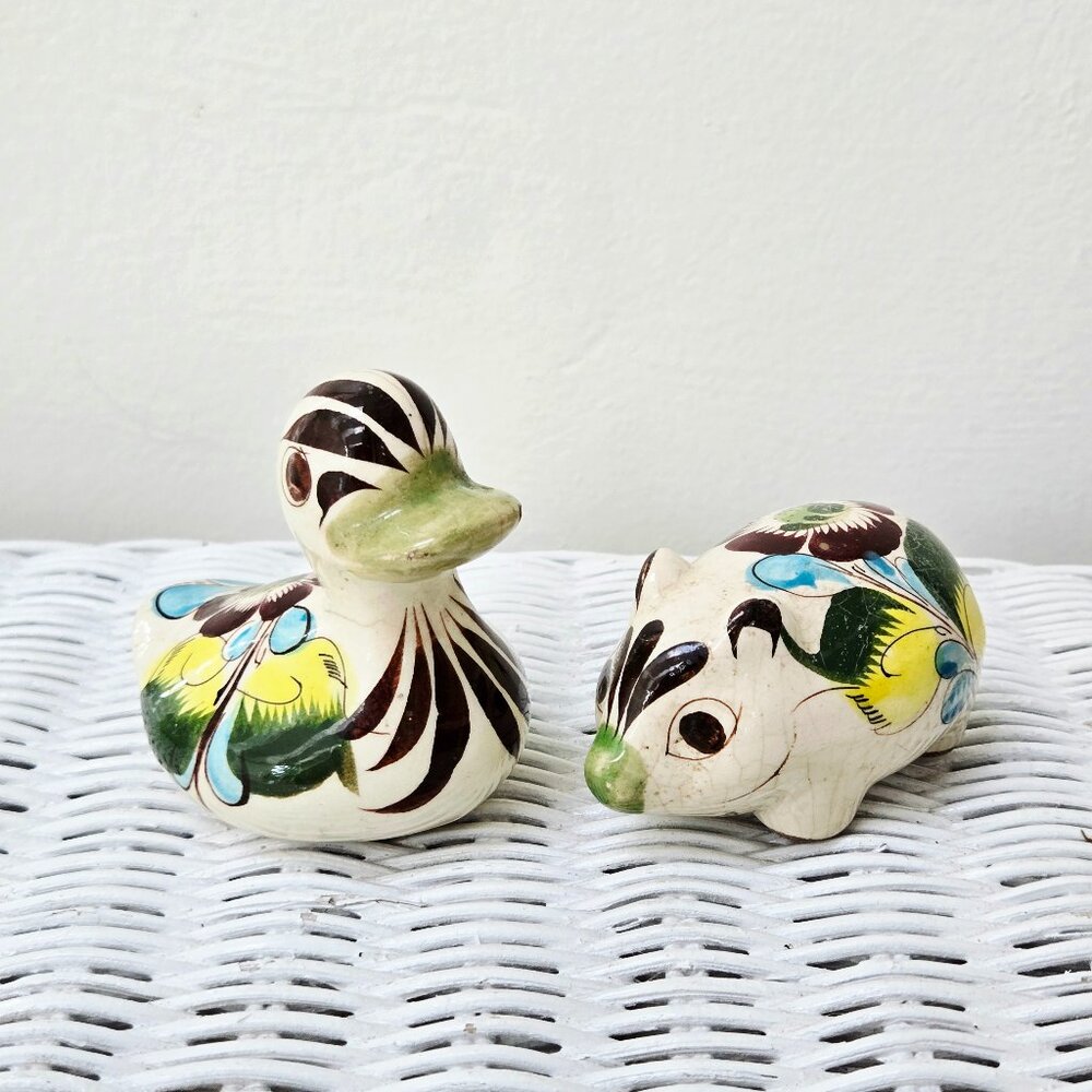 3/$65💫 Vintage Tonalá Mexico Ceramic Duck & Pig Figurines – Hand-Painted